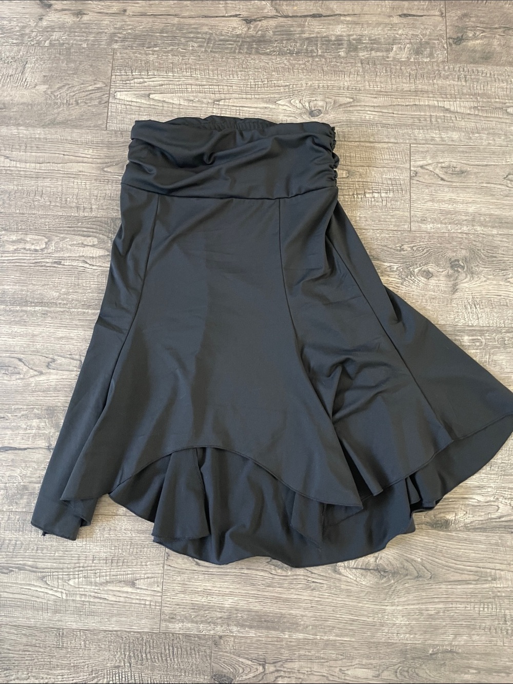 Black High-Low Ruffle Skirt with Ruched Waist